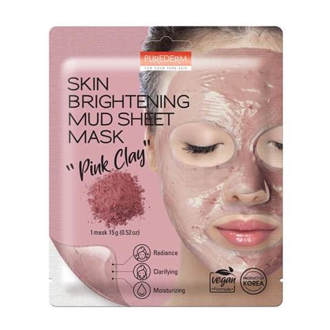 PUREDERM Skin Brightening Mud Sheet Mask PINK CLAY, 15 g - visuel 1