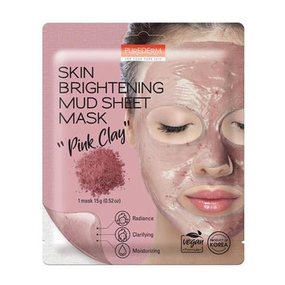 PUREDERM Skin Brightening Mud Sheet Mask PINK CLAY, 15 g - visuel 1