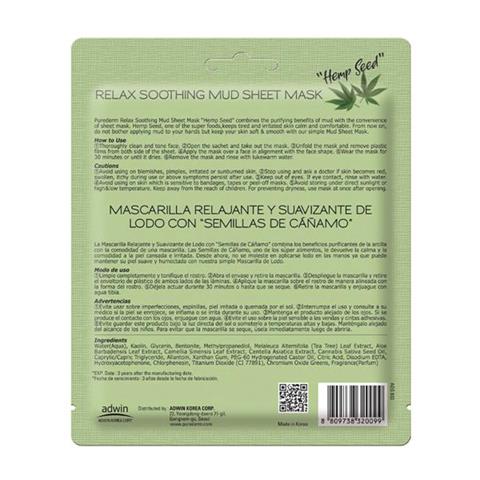 PUREDERM Relax Soothing Mud Sheet Mask HEMP SEED, 15 g - visuel 2